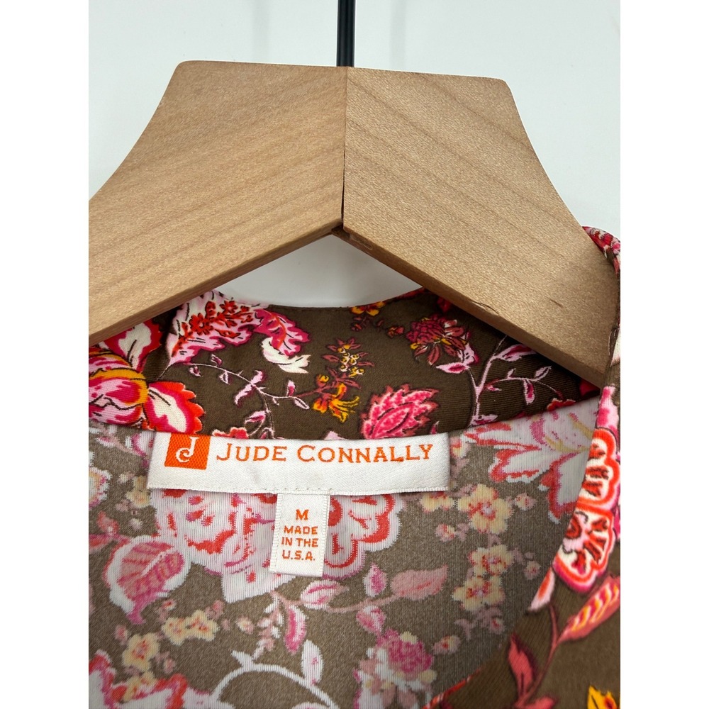 Jude Connally Dress Womens Medium Brown Pink Floral Sleeveless V-Neck Shift - Picture 3 of 9